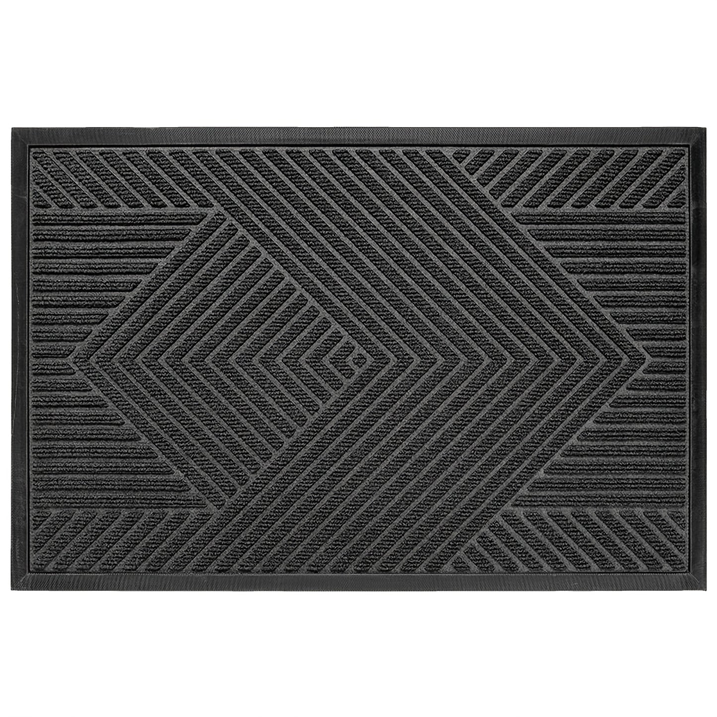 Heavy-Duty Anti-Slip Door Mat, Mud-Proof Washable Entrance Rug with Geometric Pattern, 24x36 Inch, Black Nylon Blend for Home and Balcony