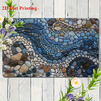 1pc 2D Flat Print Cobblestone Style Welcome Doormat, Durable & Washable, Non-Slip Mat For Indoor & Outdoor Entrance, Easy To Clean, Suitable For Living Room, Bedroom, Bathroom, Kitchen, Entryway, Perfect Home Decor, Summer