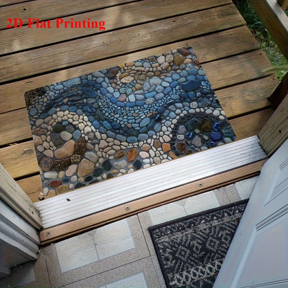 1pc 2D Flat Print Cobblestone Style Welcome Doormat, Durable & Washable, Non-Slip Mat For Indoor & Outdoor Entrance, Easy To Clean, Suitable For Living Room, Bedroom, Bathroom, Kitchen, Entryway, Perfect Home Decor, Summer