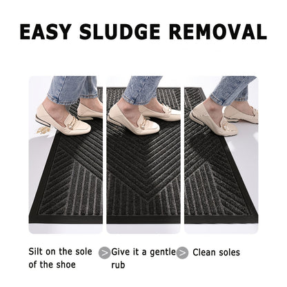 Heavy-Duty Anti-Slip Door Mat, Mud-Proof Washable Entrance Rug with Geometric Pattern, 24x36 Inch, Black Nylon Blend for Home and Balcony