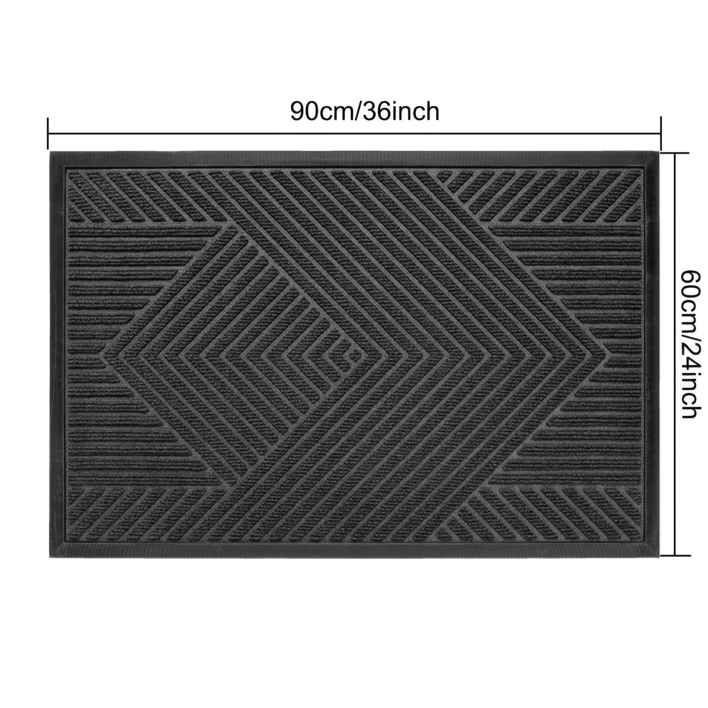 Heavy-Duty Anti-Slip Door Mat, Mud-Proof Washable Entrance Rug with Geometric Pattern, 24x36 Inch, Black Nylon Blend for Home and Balcony